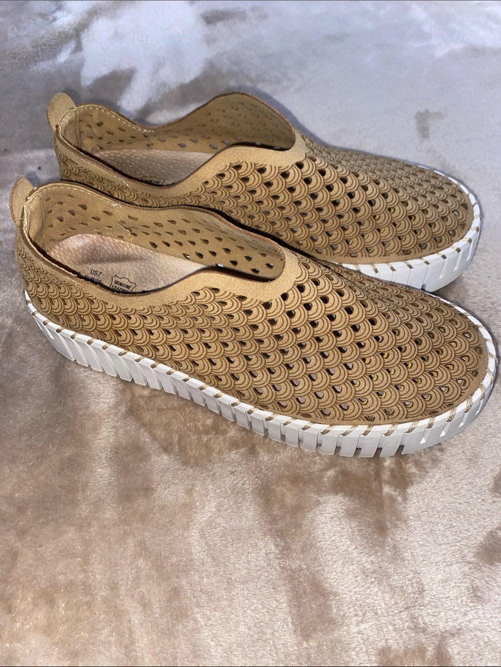 Women's Tan Slip-On Perforated Casual Sneakers